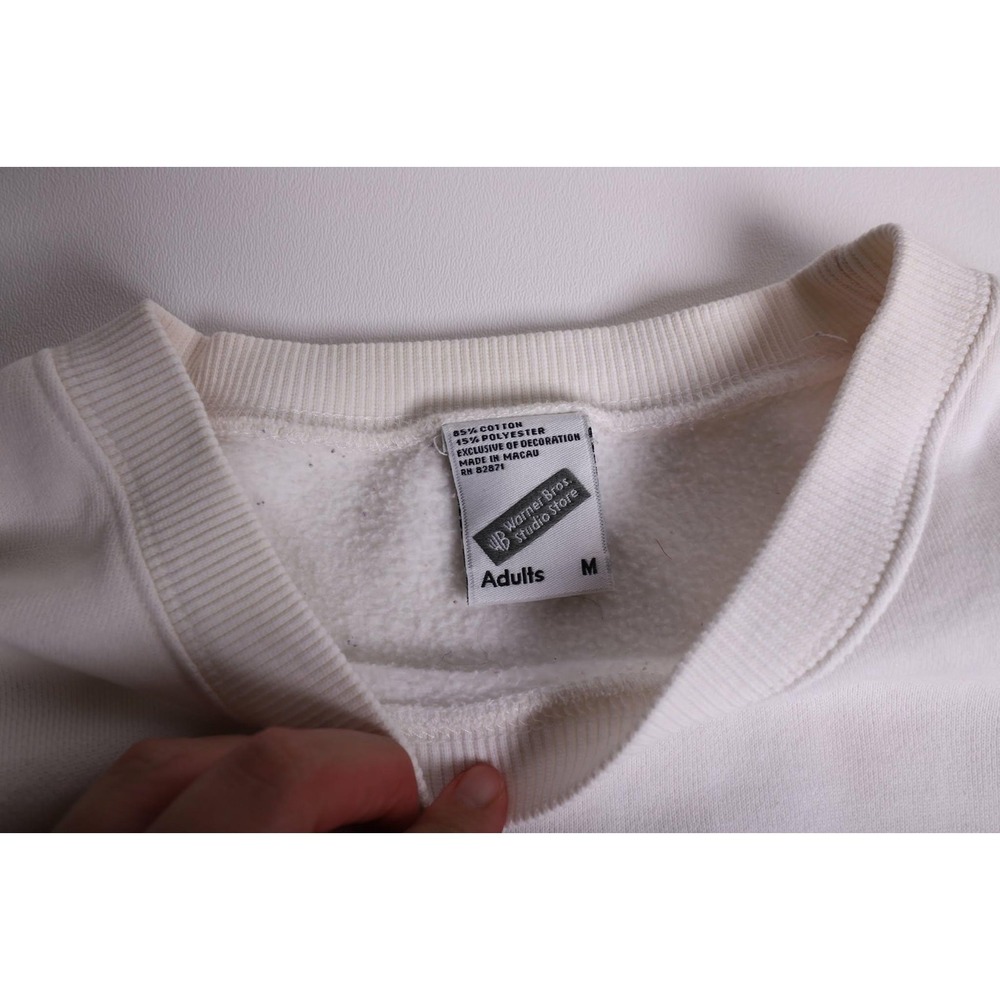 Vintage Warner Bros Looney Tunes Embroidered White Sweatshirt Mens Medium 90s - Picture 3 of 7